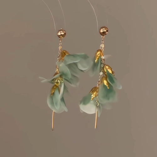 Vacation Style Fabric Mesh Flower Tassel Drop Earrings With Silver Needle Light Luxury Design
