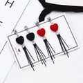 Velvet Round Top Black Bar Fringe Earrings in Three Colors view 2