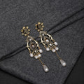 Vintage Alloy Flower Teardrop Pearl Tassel Chandelier Luxury Hong Kong Style Elegant Dangle Earrings view 3