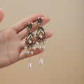Vintage Alloy Flower Teardrop Pearl Tassel Chandelier Luxury Hong Kong Style Elegant Dangle Earrings view 1