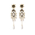Vintage Alloy Flower Teardrop Pearl Tassel Chandelier Luxury Hong Kong Style Elegant Dangle Earrings view 5