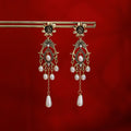 Vintage Alloy Flower Teardrop Pearl Tassel Chandelier Luxury Hong Kong Style Elegant Dangle Earrings view 2