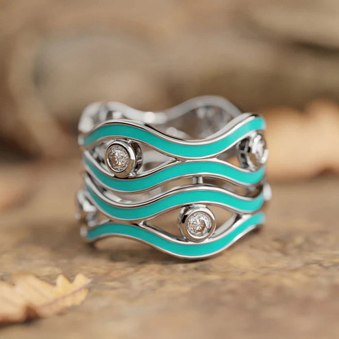 Ocean Wave Line Ring For Women, Punk Personality Trendy Fashion Jewelry Ring