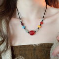 Vintage Ethnic Resin Wood Bead Geometric Round Pendant Necklace For Women view 4