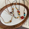 Vintage Ethnic Resin Wood Bead Geometric Round Pendant Necklace For Women view 3