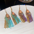 Vintage Ethnic Copper Zircon Teardrop Multilayer Chain Tassel Hook Earrings For Women view 3