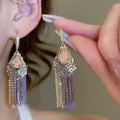 Vintage Ethnic Copper Zircon Teardrop Multilayer Chain Tassel Hook Earrings For Women view 4