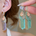 Vintage Ethnic Copper Zircon Teardrop Multilayer Chain Tassel Hook Earrings For Women view 2