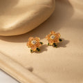 Luxury Pearl Rhinestone Crystal Flower Stud Earrings For Women Elegant Gold Alloy Floral Statement Earrings view 4