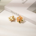 Luxury Pearl Rhinestone Crystal Flower Stud Earrings For Women Elegant Gold Alloy Floral Statement Earrings view 2