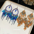 Vintage Ethnic Teardrop Chain Crystal Tassel Drop Earrings Multi Material Geometric Light Luxury Jewelry view 4