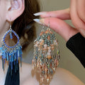 Vintage Ethnic Teardrop Chain Crystal Tassel Drop Earrings Multi Material Geometric Light Luxury Jewelry view 1