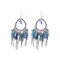 Vintage Ethnic Teardrop Chain Crystal Tassel Drop Earrings Multi Material Geometric Light Luxury Jewelry view 5
