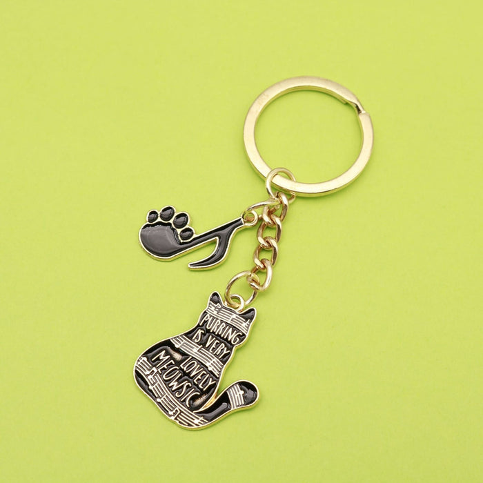 Zinc Alloy Piano Note Cat Keychain Music Bag Charm Gift