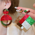 European Style Acrylic Geometric Round Rhombus Ombre Pendant Drop Earrings With Silver Pins view 2