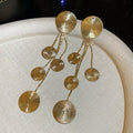 Metal Geometric Round Textured Tassel Drop Earrings With Silver Pins, Minimalist Western Style view 4