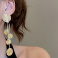 Metal Geometric Round Textured Tassel Drop Earrings With Silver Pins, Minimalist Western Style view 3