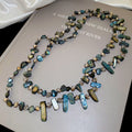 Irregular Shell Crystal Beaded Layered Sweater Necklace Vintage Ethnic Geometric Jewelry view 4