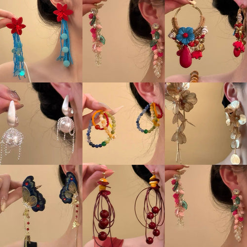 Light Luxury Alloy Rhinestone Flower Tassel Drop Earrings With Silver Posts For Bridal Style