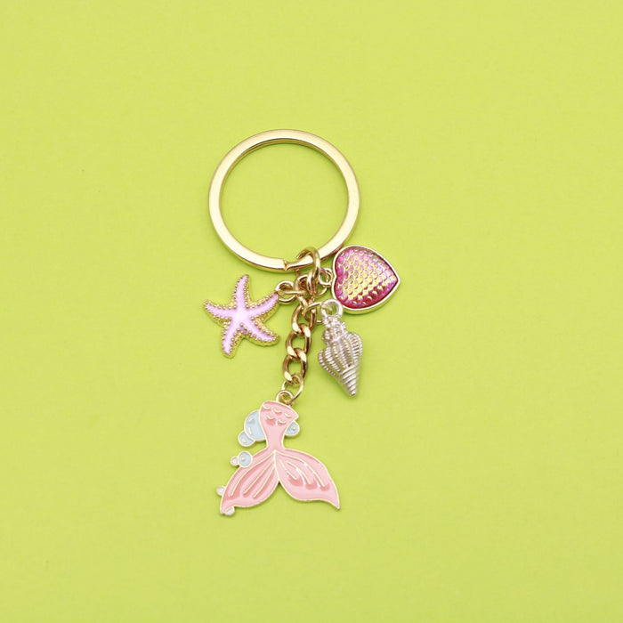 Metal Ocean Starfish Turtle Mermaid Keychain Backpack Car Charm