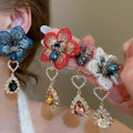 Light Luxury Crystal Flower Waterdrop Stud Earrings With Silver Needle Posts For Women view 2