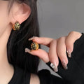 Copper Metallic Leopard Print Geometric Round Ball Stud Earrings Vintage European Style view 1
