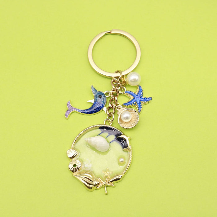Zinc Alloy Shell Starfish Pearl Keychain Bag Charm Gift
