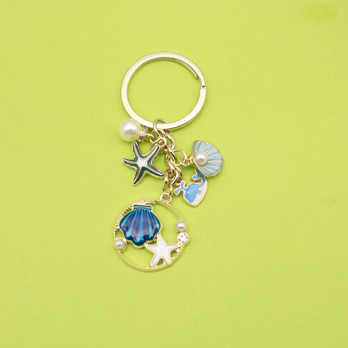 Metal Sea Turtle Mermaid Starfish Keychain Car Charm