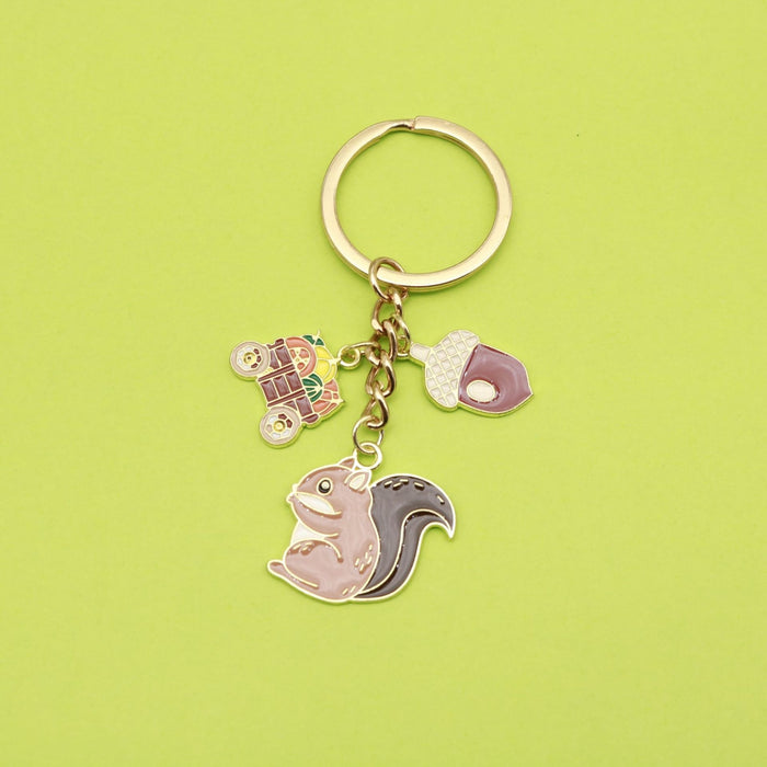 Metal Squirrel And Acorn Keychain For Autumn Party Decor