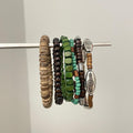 Vintage Ethnic Irregular Wood And Coconut Shell Beaded Bracelet With Geometric Design view 3
