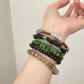 Vintage Ethnic Irregular Wood And Coconut Shell Beaded Bracelet With Geometric Design view 2