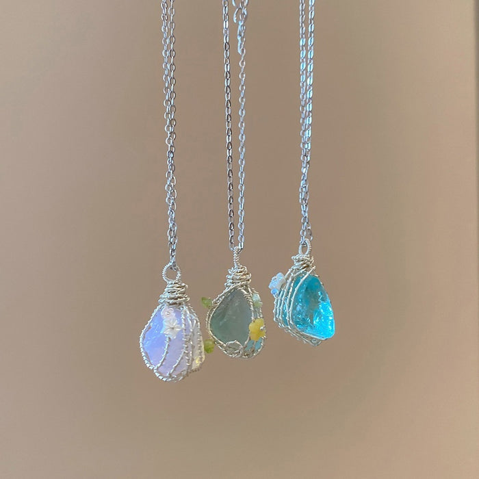 Light Luxury Stainless Steel Irregular Stone Pendant Necklace Geometric Minimalist Collarbone Chain