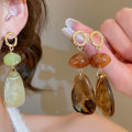 Vintage Irregular Resin Geometric Teardrop Drop Earrings With Silver Pin Studs view 1