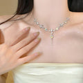 Light Luxury Cross Tassel Artificial Crystal Water Drop Geometric Necklace For Women Elegant Collarbone Chain view 4