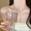 Light Luxury Cross Tassel Artificial Crystal Water Drop Geometric Necklace For Women Elegant Collarbone Chain view 2
