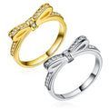 Gold And Silver-Tone Bow Ring With Clear Crystal Accents view 1