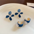 Vintage Denim Fabric Firework Flower C-Shaped Copper Stud Earrings view 1