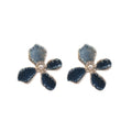 Vintage Denim Fabric Firework Flower C-Shaped Copper Stud Earrings view 5