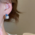 Vintage Denim Fabric Firework Flower C-Shaped Copper Stud Earrings view 4
