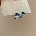Vintage Denim Fabric Firework Flower C-Shaped Copper Stud Earrings view 3
