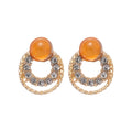 French Court Style Cat Eye Stone Geometric Round Hoop Earrings With Rhinestone Silver Pins view 5