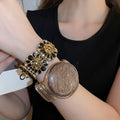 Alloy Rhinestone Flower Square Panel Bangle Vintage French Court Style Luxury Jewelry view 1