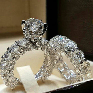 Full Eternity Cubic Zirconia Two-Band Ring Set in Brass, Silver Tone