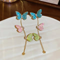 Copper Zircon Enamel Butterfly Tassel Drop Earrings With Silver Pins Sweet Elegant Style view 4