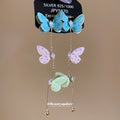 Copper Zircon Enamel Butterfly Tassel Drop Earrings With Silver Pins Sweet Elegant Style view 2