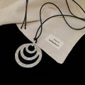 Light Luxury Alloy Leather Crystal Multilayer Round Pendant Sweater Necklace view 2