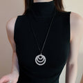 Light Luxury Alloy Leather Crystal Multilayer Round Pendant Sweater Necklace view 1