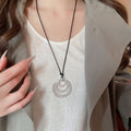 Light Luxury Alloy Leather Crystal Multilayer Round Pendant Sweater Necklace view 3