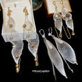 Court Style Faux Pearl Teardrop Tassel Drop Earrings With Silver Pin Grid Pendant Design view 2