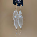 Court Style Faux Pearl Teardrop Tassel Drop Earrings With Silver Pin Grid Pendant Design view 4